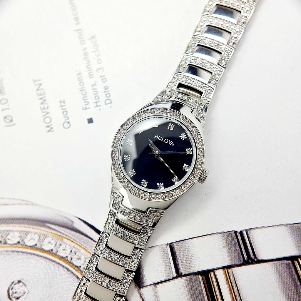 Đồng Hồ Nữ Bulova 96L170 Pin Dây Sắt Mặt Đen