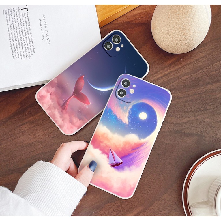 Ốp lưng iphone 13pro/12promax/x/xr/xsmax/6/6s/7/8/plus/se2020 ốp iphone chống sốc mây trăng bồng bềnh tím hồng bvc