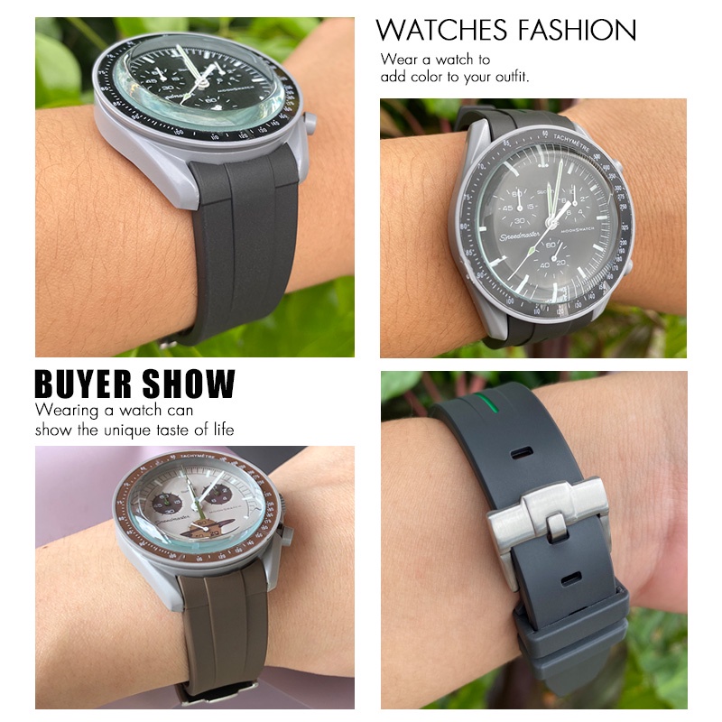 Dây Đeo Đồng Hồ Bằng Cao Su Silicone Đầu Cong 20mm 21mm 22mm Cho Omega x swatch Seamaster Planet Ocean Rolex