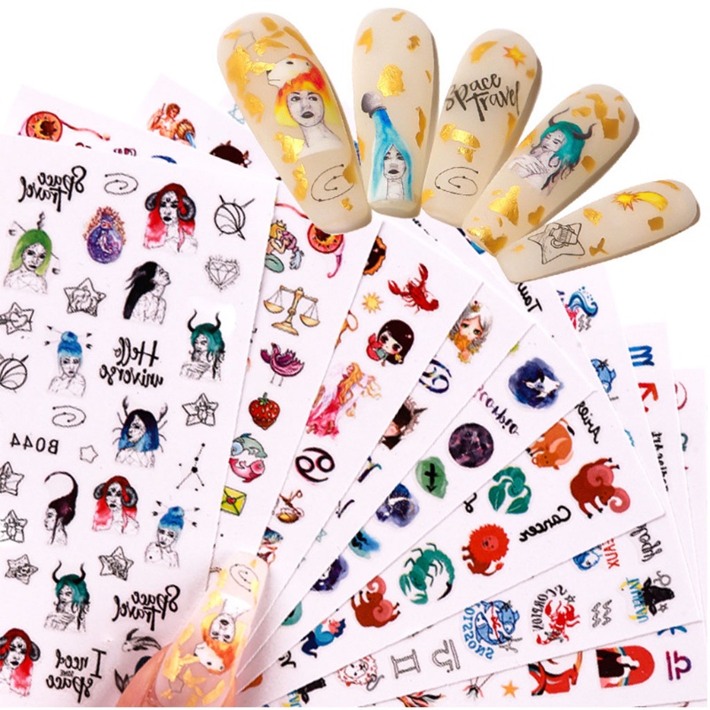 Set 6 / 12 Miếng Dán Họa Tiết Hoạt Hình 3D Trang Trí Móng Nghệ Thuật