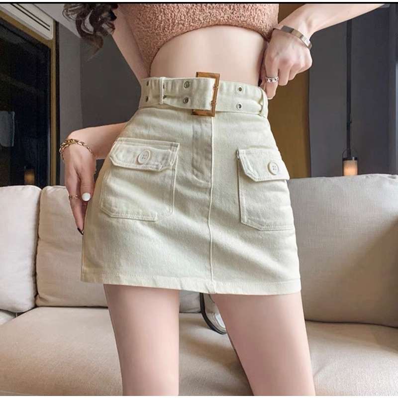 Chân váy jeans kèm đai