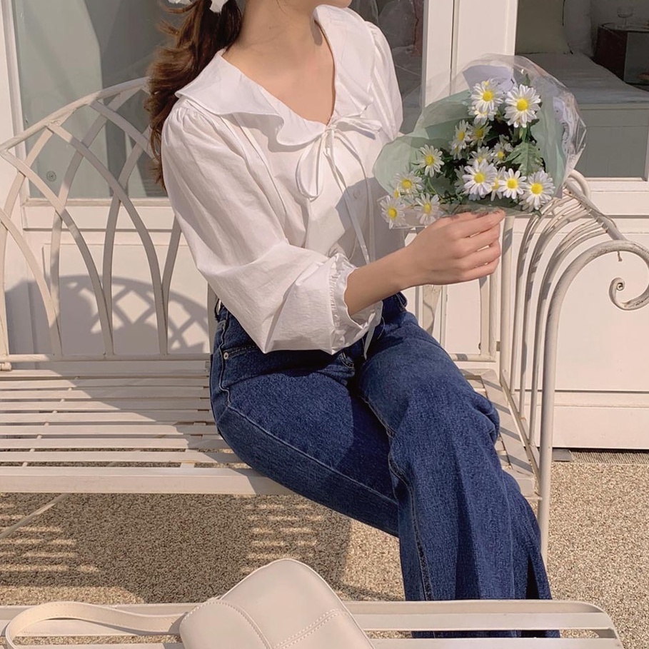 Áo Sơ Mi Trắng Dài Tay Phối Bèo Buộc Dây 49975