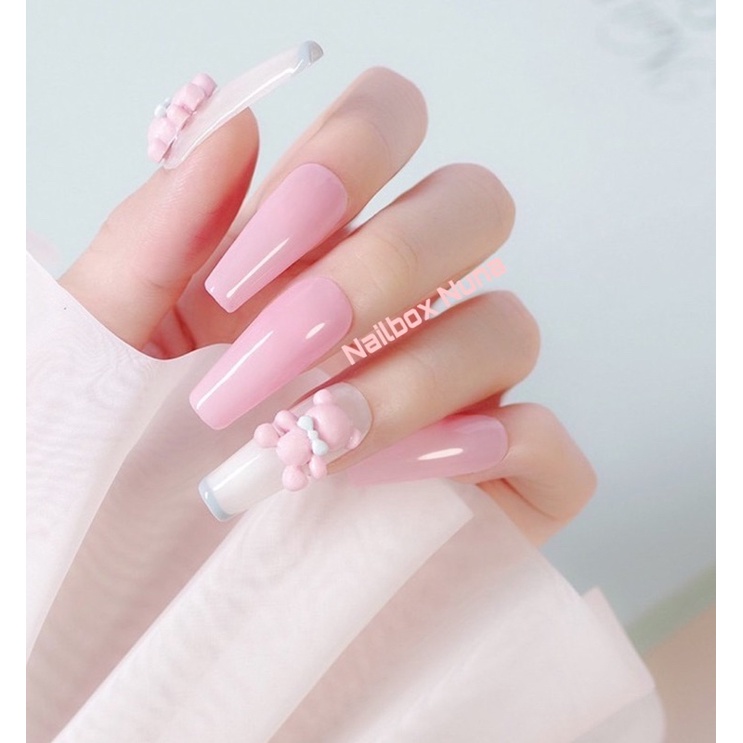 Nailbox Nuna móng úp thiết kế gấu Hồng kẹo ngọt. nail box sẵn có now ship