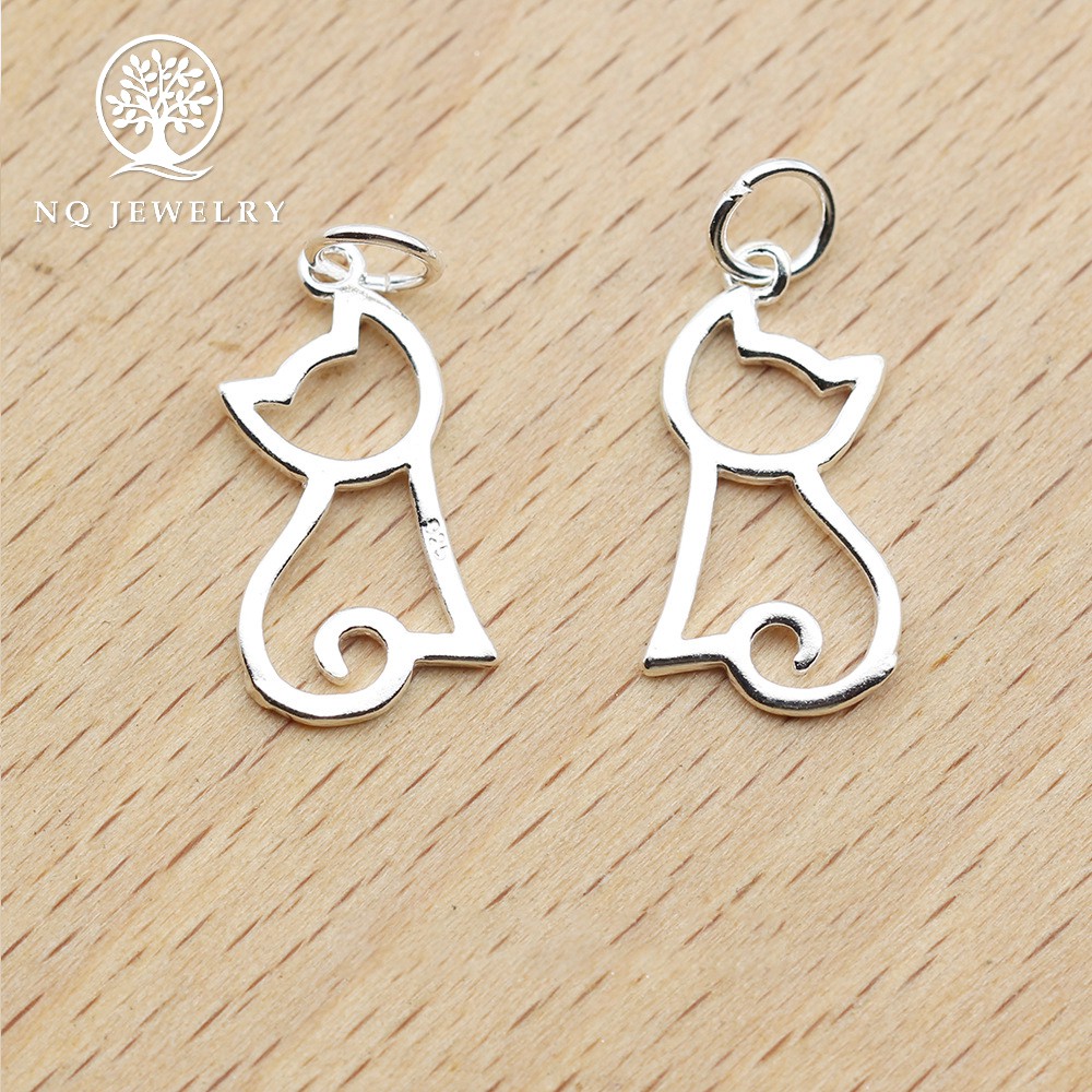 Charm bạc mặt hình mèo treo - NQ Jewelry