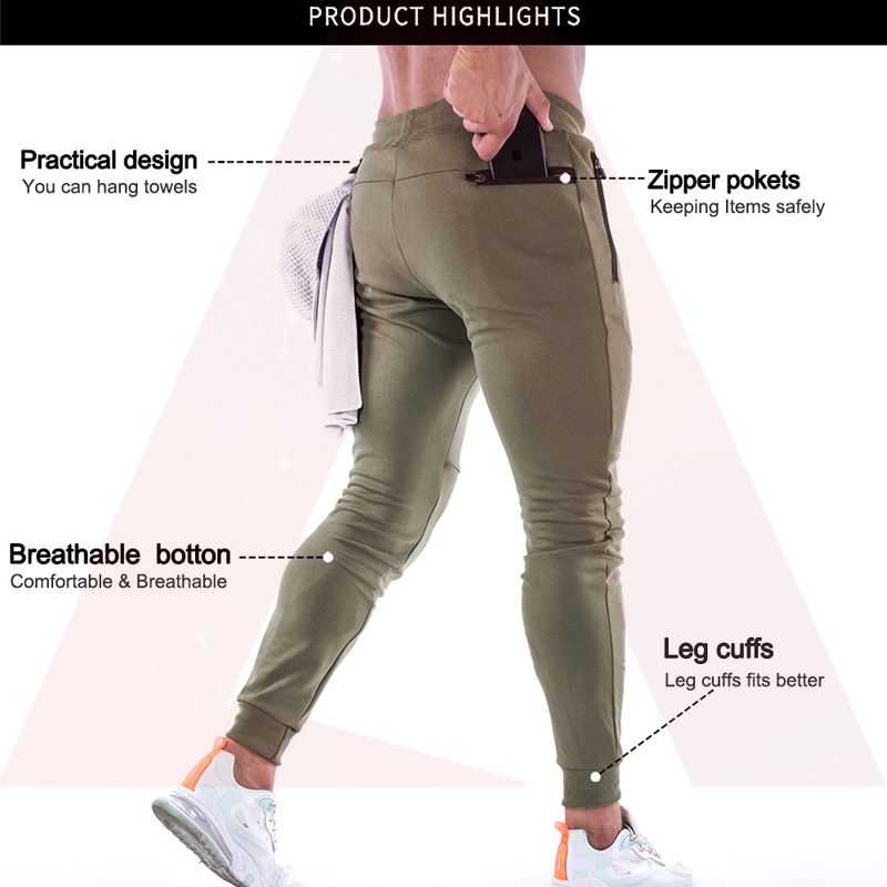 Quần chạy bộ Nam Có Túi Khóa Kéo Plus Size