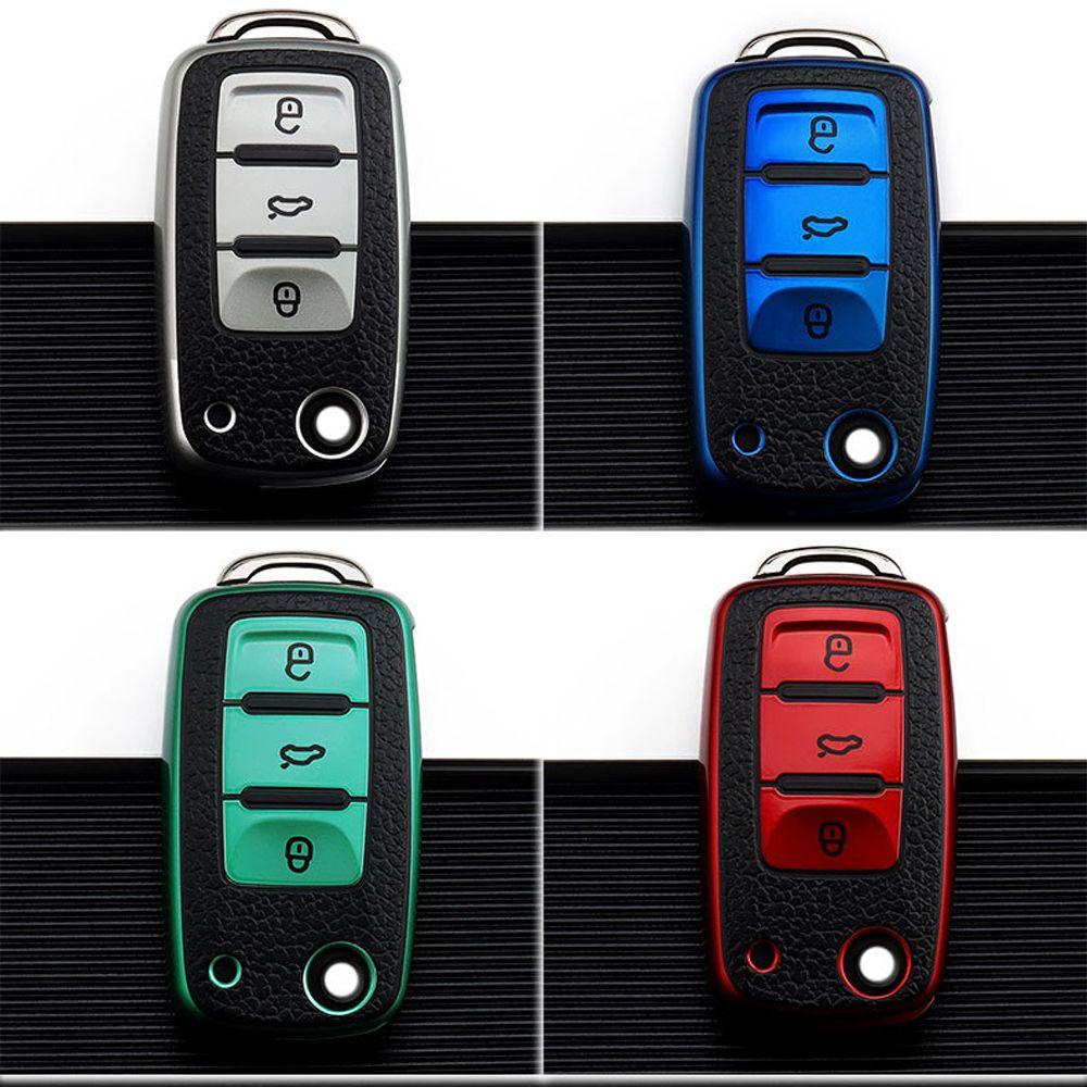 Ốp Chìa Khóa Điều Khiển Từ Xa 3 Nút Gấp Gọn Bằng Da TPU Dành Cho Ô Tô Skoda Octavia for VW Bora Tiguan Jetta