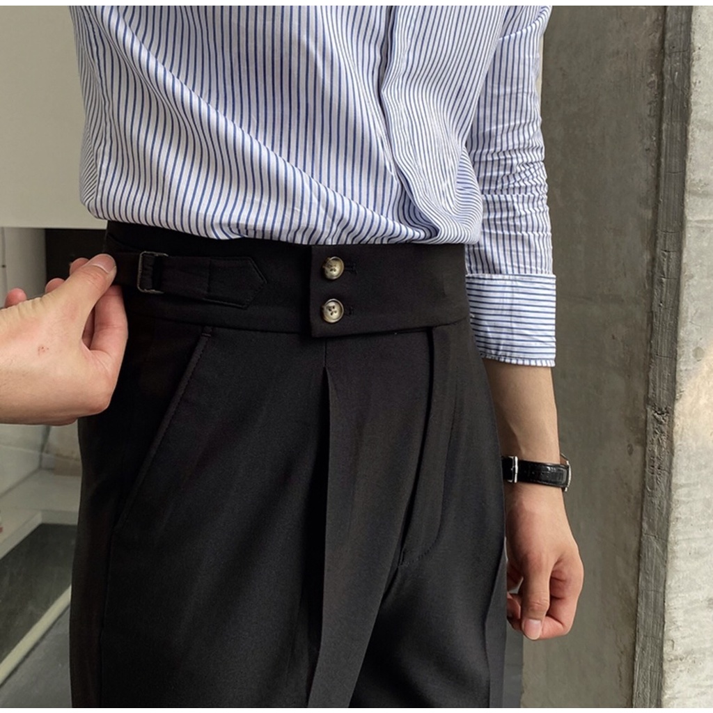 Quần âu nam dáng baggy cạp cao Premium, vải hàn không bai không xù dáng lửng cao thời trang nam hàn hot