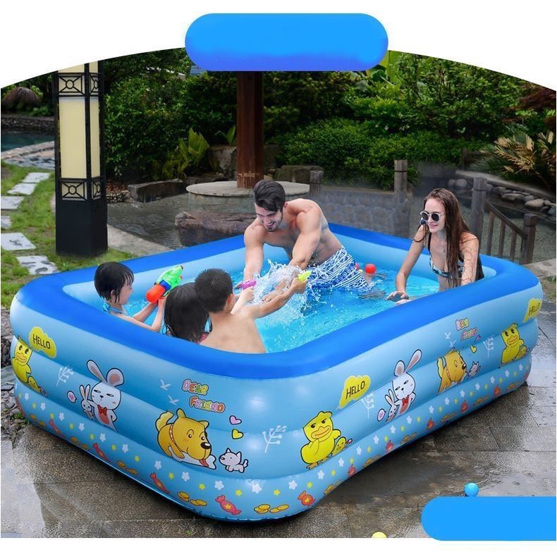 Bể bơi KAW cho bé trong nhà 3 tầng hình chữ nhật đáy 2 lớp chống trượt dày dặn, an toàn