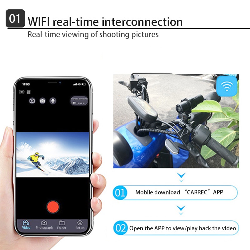 SEAMETAL Camera Hành Trình Xe Máy DVR Full HD 1080P Kết Nối Wifi Chống Nước