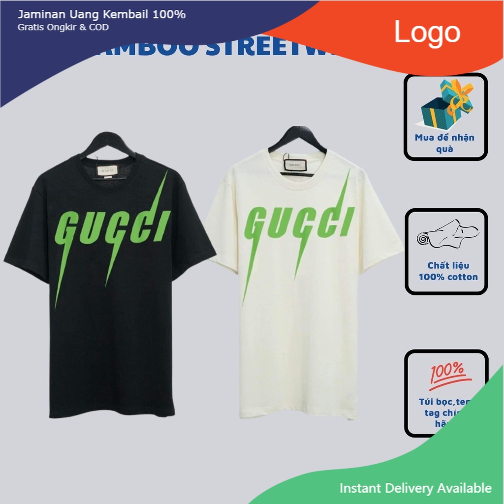 Áo Thun Gucci Xanh,Áo Thun Cộc Tay Chất Liệu Cotton 100% In Chữ Gucci Xanh Dành Cho Cả Nam Và Nữ