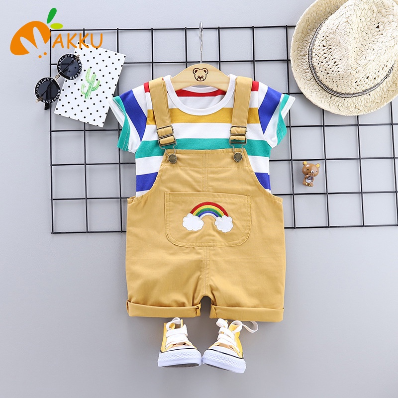 Set Áo Thun Ngắn Tay + Quần Yếm jeans Đáng Yêu Cho Bé Trai