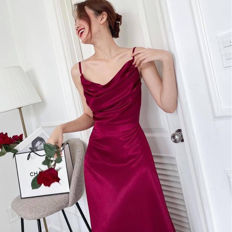 VÁY LỤA 2 DÂY CỔ ĐỔ KÈM VIDEO ẢNH THẬT | BigBuy360 - bigbuy360.vn