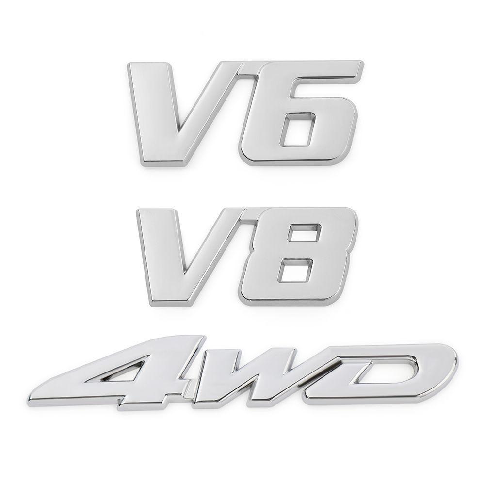 Decal 3D Dán Nắp Cốp Xe Hơi 4WD V6 V8 Chất Liệu Chrome Cao Cấp