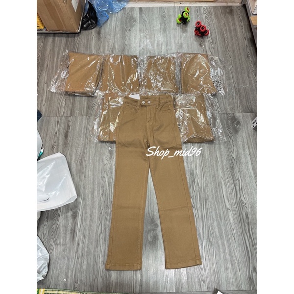 Quần Bò nâu tây ống ôm đứng Ulzzang  chất bò mềm -Hàng quảng châu loại 1 cạp2 khuy màu  tây Kèm ảnh shop chụp -Có sẵn