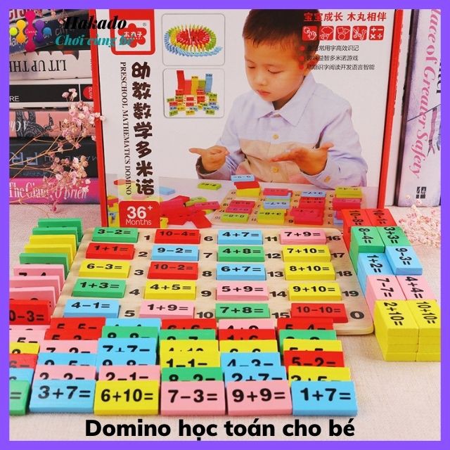 Đồ chơi gỗ Domino toán học 110 chi tiết + que tính giúp bé yêu học toán nhanh hơn