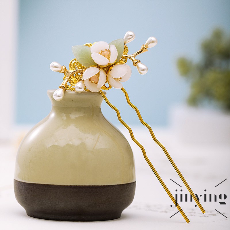 GETNOIVAS Trâm cài tóc trang trí họa tiết hình bông hoa đính ngọc trai giả phong cách cổ điển cho nữ