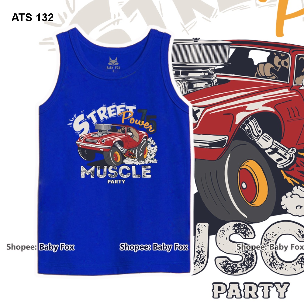 Áo sát nách bé trai 100% cotton loại tốt, thương hiệu BABY FOX, hình xe hơi, size nhỏ, trung, đại d