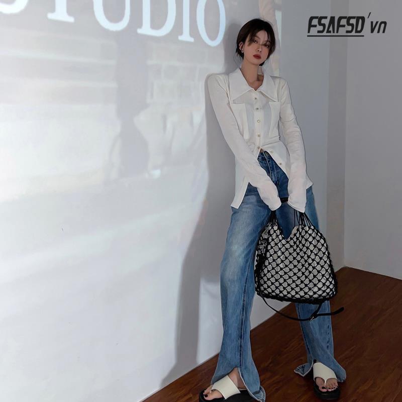 Áo Sơ Mi Tay Lửng Màu Trắng Phong Cách Hàn Quốc Thời Trang Cho Nữ