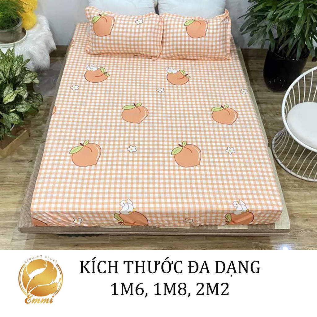 set 3 món ga gối cotton EMMIBEDDING STORE mẫu Đào cam gồm 1 ga và 2 vỏ gối nằm