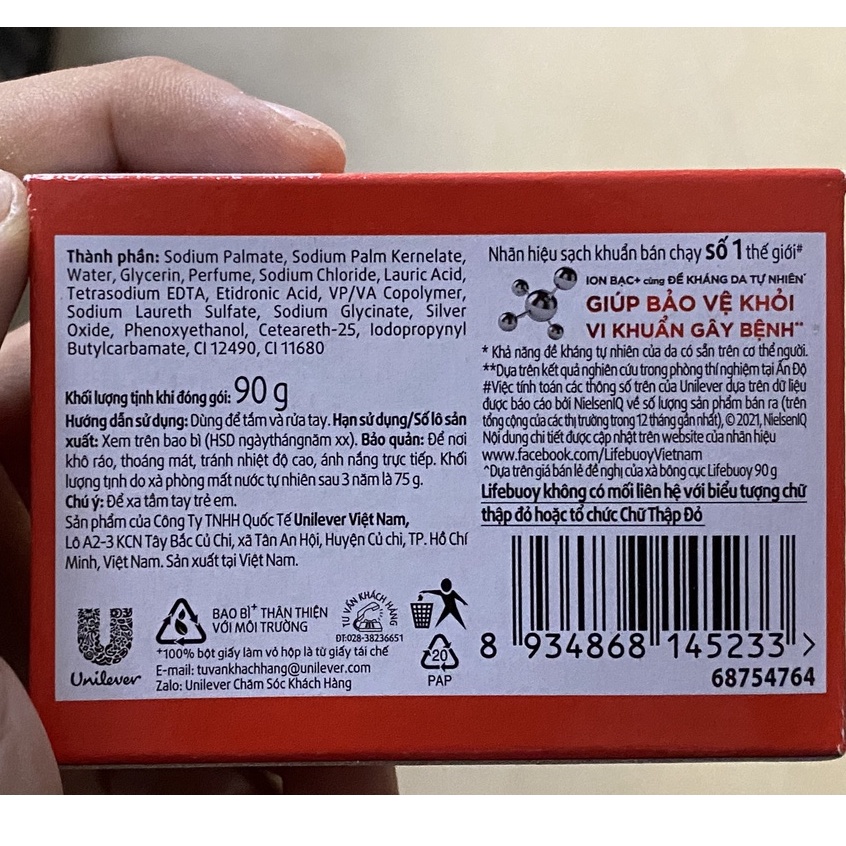 Xà phòng tắm gội Lifebuoy bánh 90g, xanh, đỏ rửa tay diệt vi khuẩn