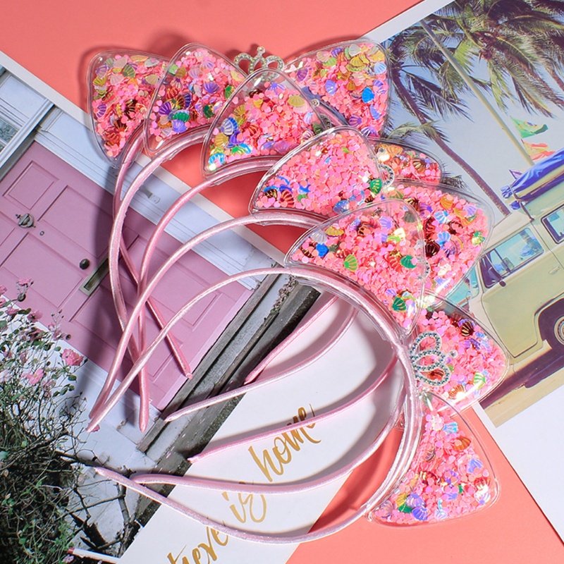 Băng Đô Tai Mèo Đính Kim Sa Lấp Lánh Nhiều Màu