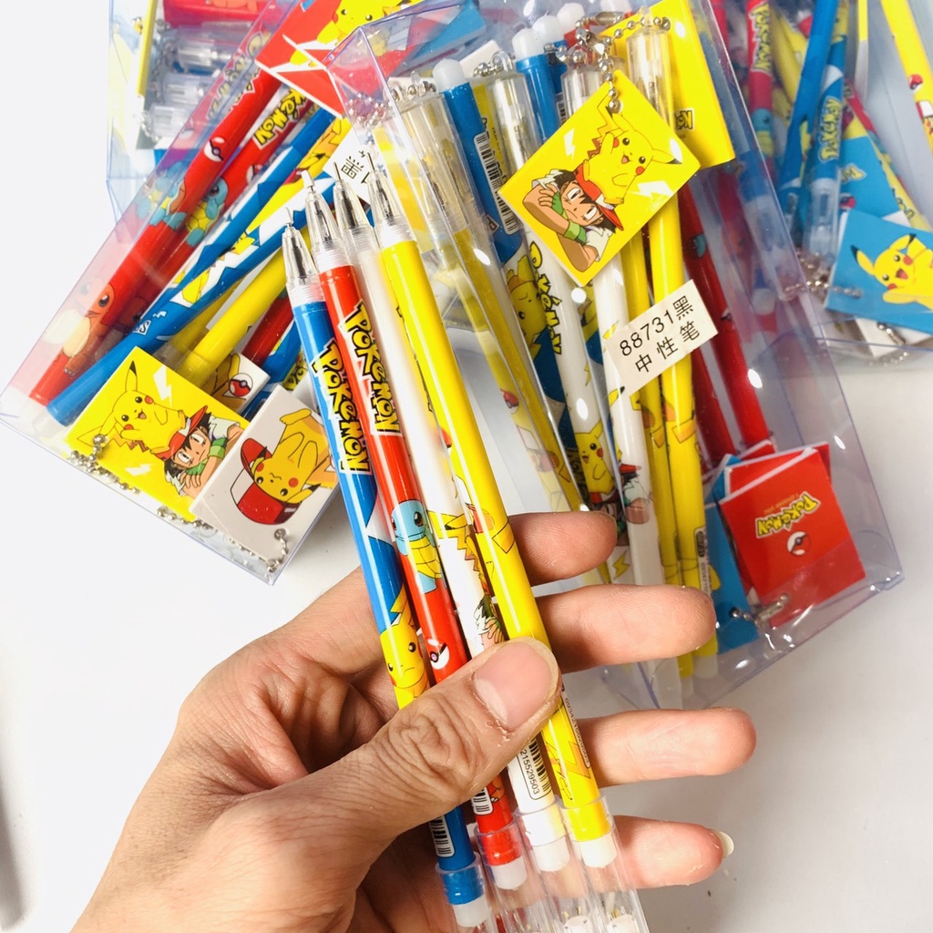 Bút bi gel pikachu treo móc bút cute mới nhiều mầu sắc và hình ảnh mới cực đẹp hộp 12 cái