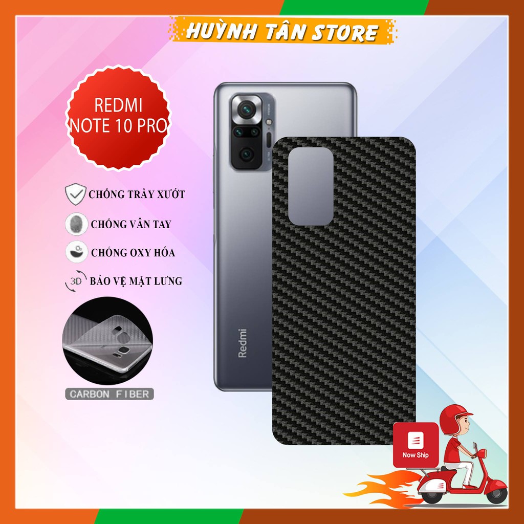 Miếng dán decal carbon mặt sau  Xiaomi Redmi Note 10 Pro chống trầy mặt lưng, chống bám vân tay