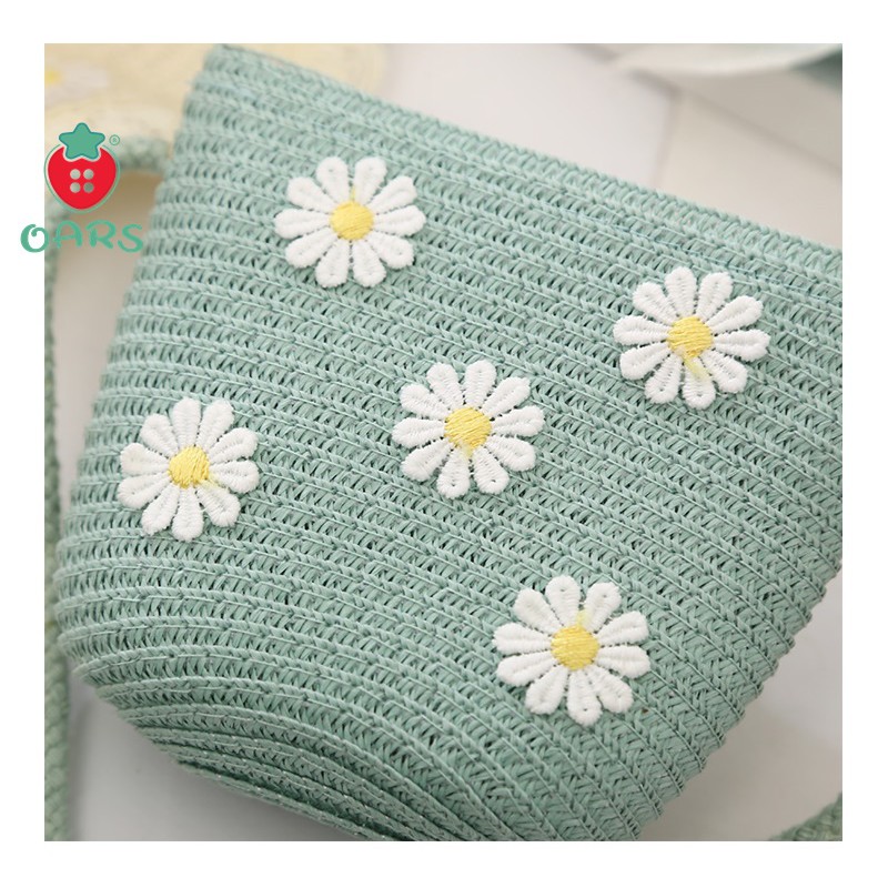 Set nón cho bé gái kèm túi ❤️ Mũi cói che nắng rộng vành đi biển đi du lịch hình hoa cúc mủ công chúa mủ rơm cho bé gái