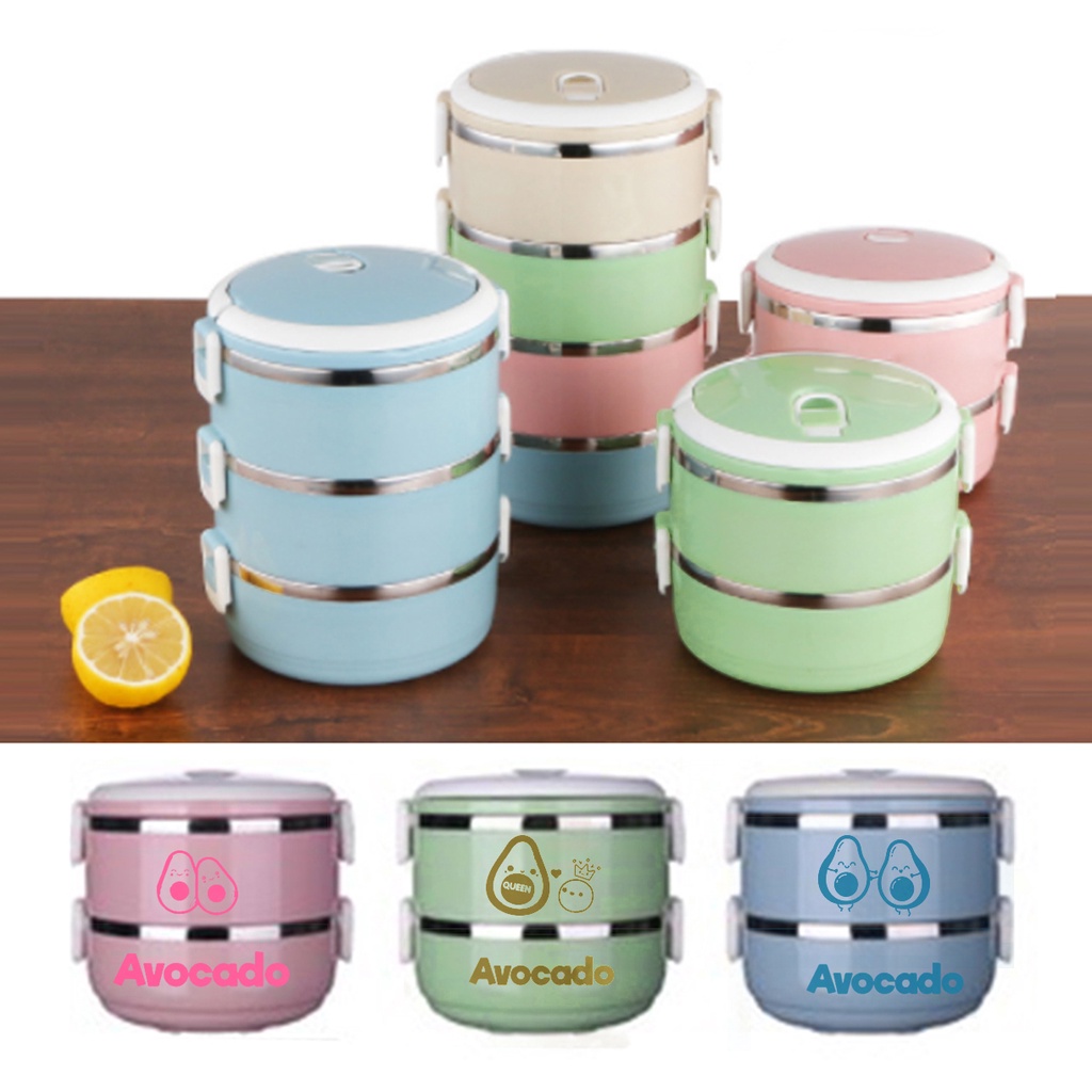 hộp cơm tròn quả bơ 2 tầng HCT18 giữ nhiệt pastel dễ thương  avocado cute hoạt hình