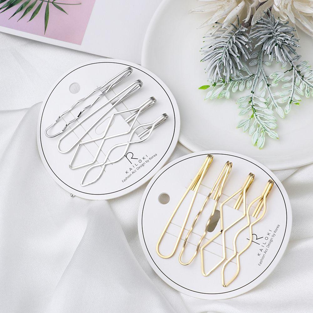 Set 4 Kẹp Tóc Kim Loại Thiết Kế Hình Học Mới Cho Phái Nữ