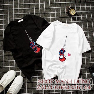 Áo thun in hình chibi người nhện đu dây đen trắng - áo thun in theo yêu cầu - code610