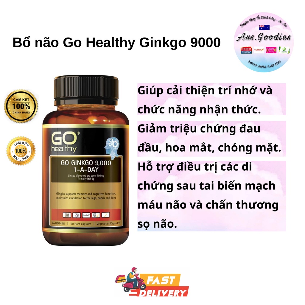 Bổ não Go Healthy Ginkgo 9000 hoạt huyết dưỡng não tăng cường tuần hoàn não cải thiện trí nhớ tăng khả năng tập trung