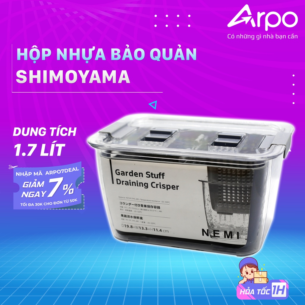 Hộp Nhựa Đựng Thực Phẩm Tủ Lạnh SHIMOYAMA Bảo Quản Thực Phẩm Tích Hợp Rổ Ráo Nước Chất Liệu Nhựa PET + ABS Cao Cấp