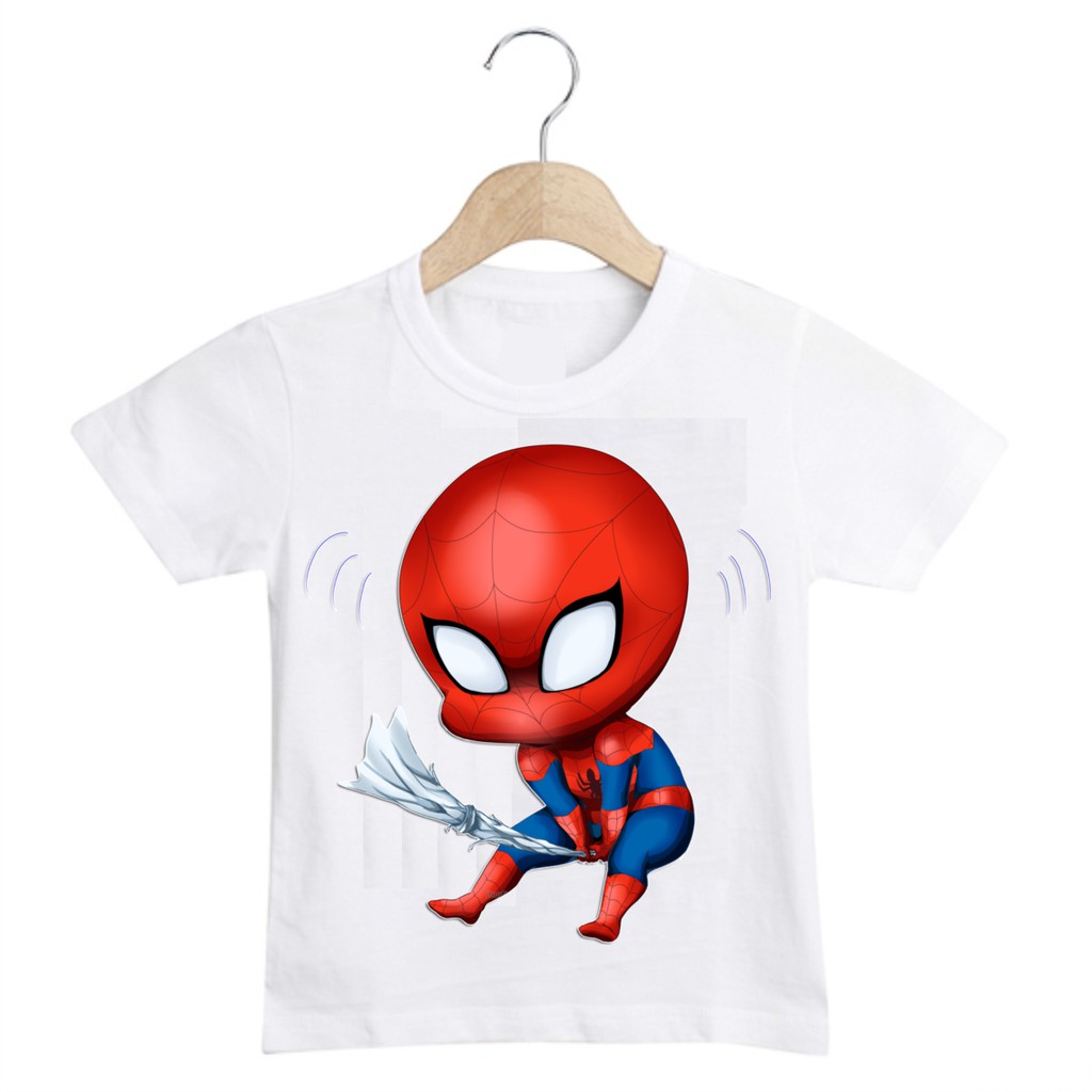 Áo Người Nhện Spider Man cổ tròn màu trắng cực đẹp dành cho trẻ em