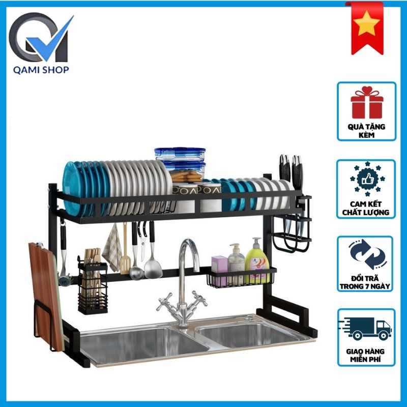 Kệ Chén Đa Năng 1 Tầng QAMI,Thông Minh Trên Bồn Rửa Bát Sơn Tĩnh ĐIện Đen 3 Lớp Chống Rỉ Chắc Chắn QM01