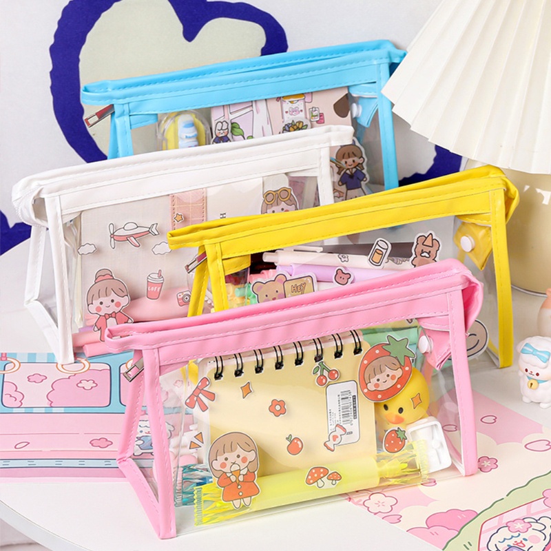 Túi Đựng Bút Trong Suốt Có Khóa Kéo Dễ Thương Dùng Khi Đi Du Lịch