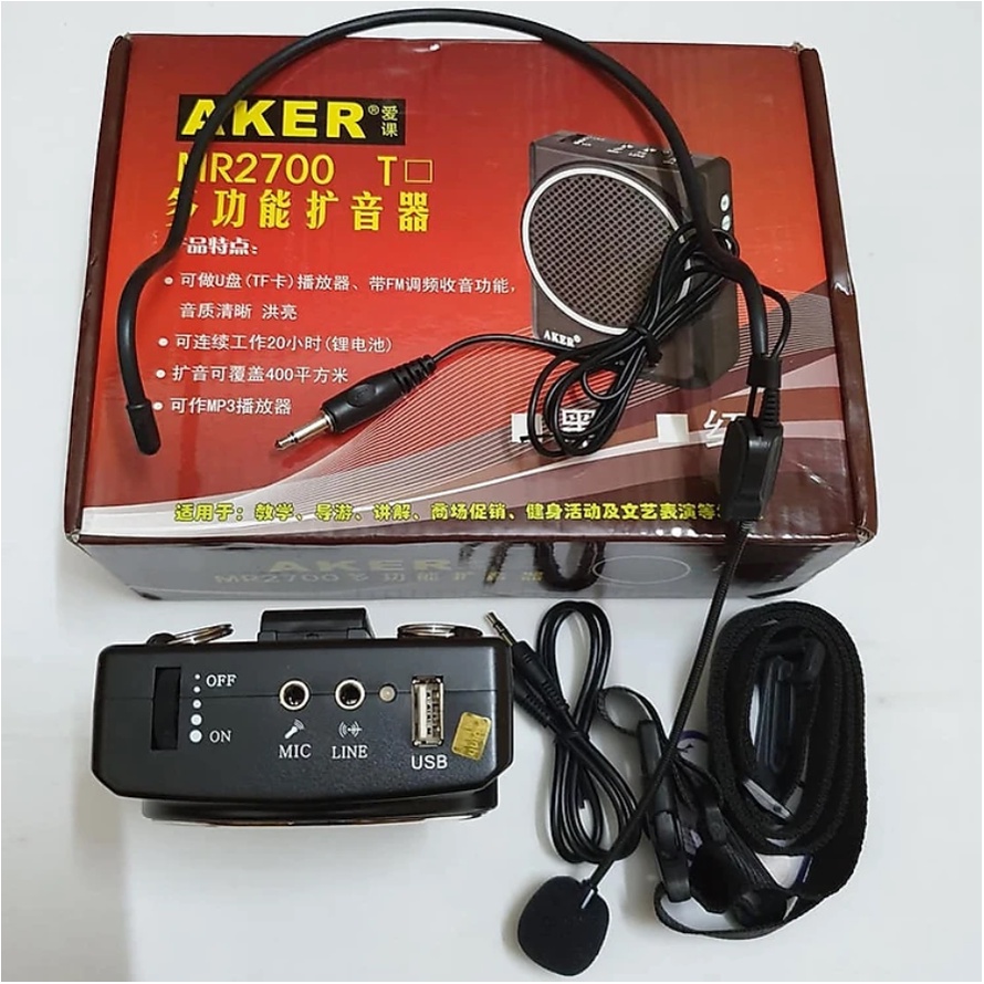 Máy Trợ Giảng AKER MR2700 - Loa Trợ Giảng Tặng Kèm Micro Cài Áo - Nhỏ Gọn - Âm Thanh Trung Thực - Pin 20H - Bảo Hành 12T