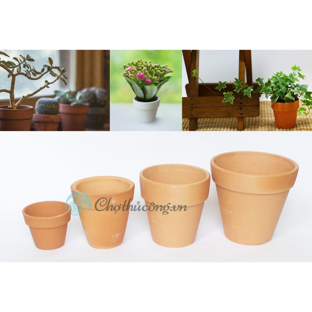 Combo 5 Chậu đất nung vintage cùng size 8.5x7cm, chậu trồng cây cảnh sen đá - xương rồng, decor trang trí