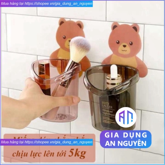 Kệ giá cốc để đựng bàn chải và kem đánh răng treo đồ dán gắn tường cute dễ thương hình gấu -GDAN