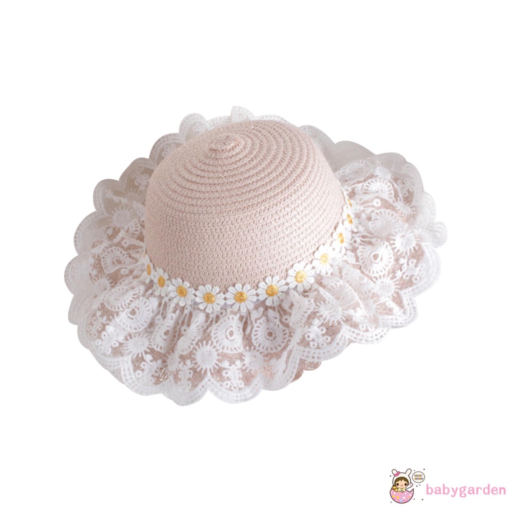 Nón Rơm Đính Ren Hoa Hướng Dương Cho Bé Từ 2-6 Tuổi