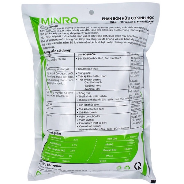Phân Hữu Cơ Minro 700g - Phân Sinh Học Cao Cấp Minro cho cây trồng