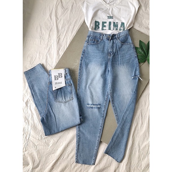 Quần baggy jean rách gối hàng BBJEAN