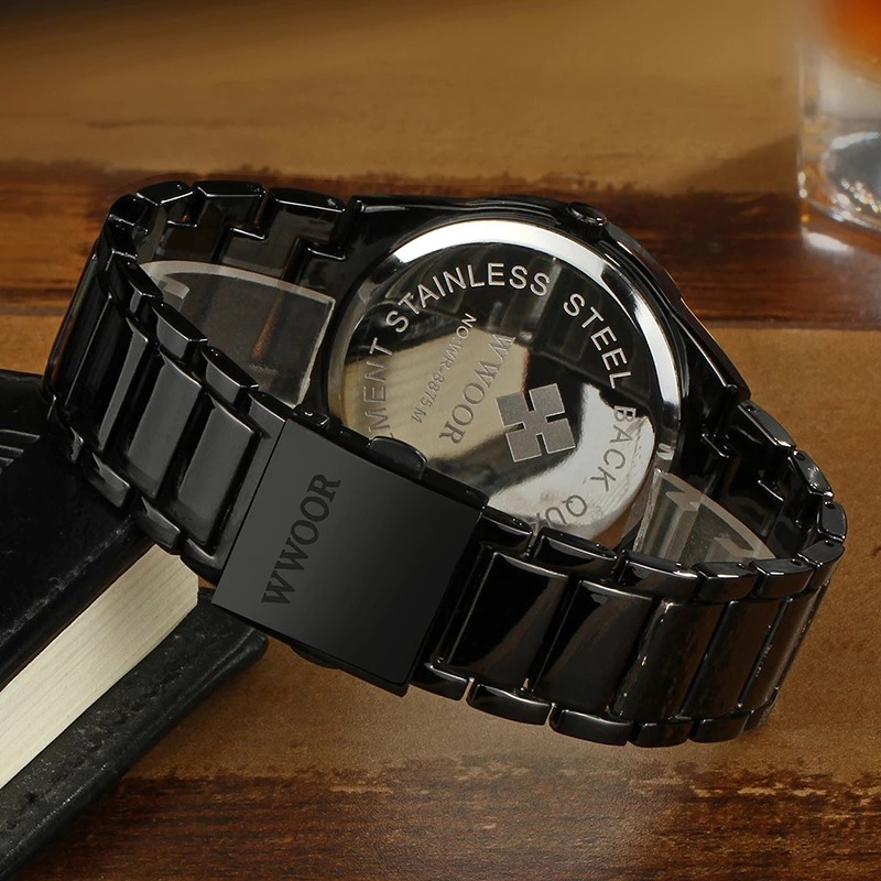 WWOOR Đồng hồ Quartz Analog WWOOR bằng thép không gỉ chống thấm nước kiểu dáng đơn giản dành cho nam 8875