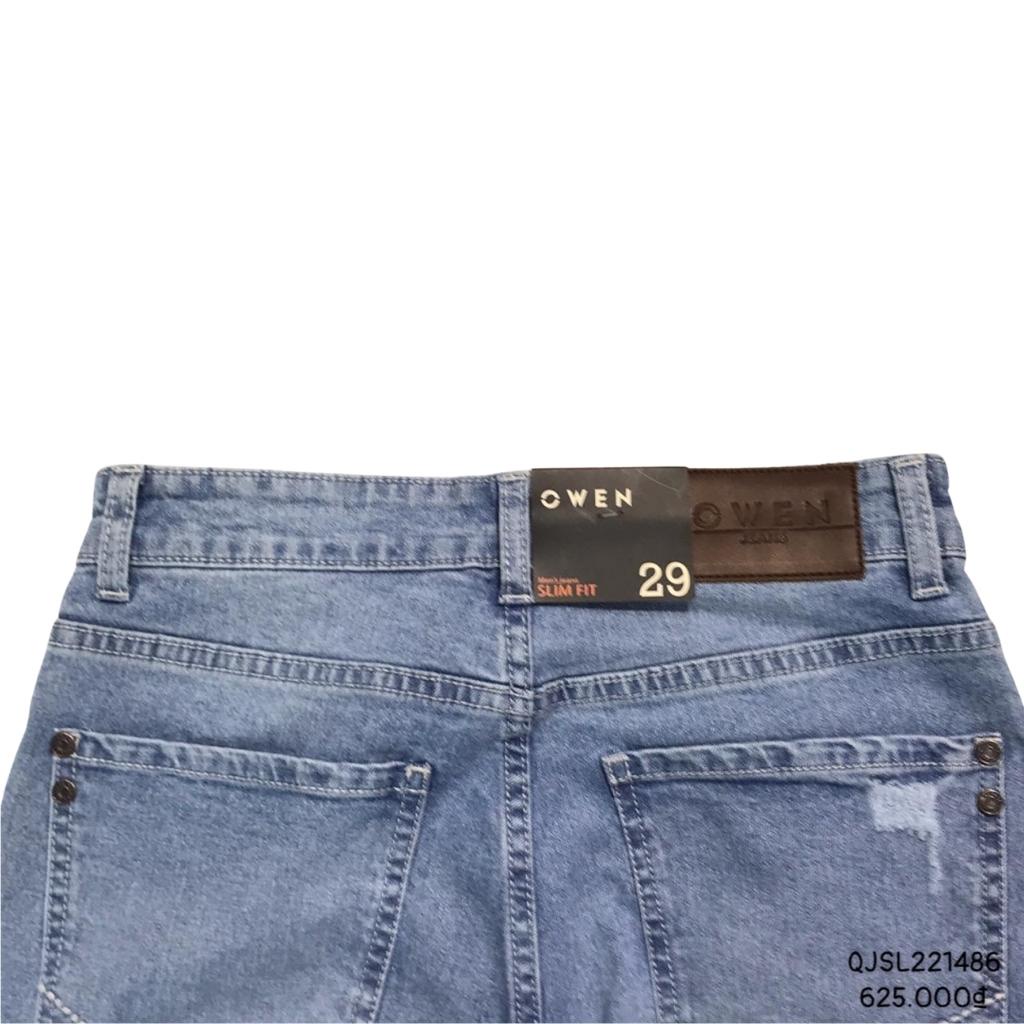 Quần Jean Nam Quần Bò Hàng Hiệu Owen QJSL221486 Màu Xanh Nhạt Dáng Slim Fit Ống Côn Vải Denim Cotton Cao Cấp Co Giãn Tốt