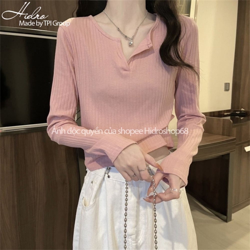 Áo Len Croptop Dài Tay Chất Len Gân Mềm Mịn Phong Cách Hàn Quốc