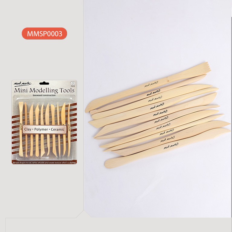 [Hỏa Tốc HCM] Bộ Dụng Cụ 10 Món Boxwood Làm Đất Sét Mont Marte - Mini Modelling Tools Boxwood 10pc - MMSP0003