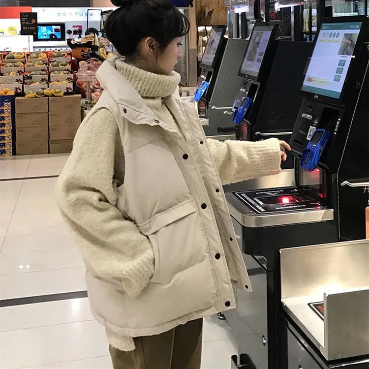 Áo gile phao nữ cổ cao lông vũ siêu nhẹ hàng Quảng Châu cao cấp
