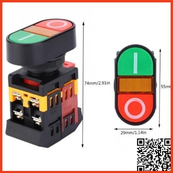 Công tắc nhấn đôi APBB-22&25N on-off có đèn hiển thị điện áp 220VAC giá rẻ phi 22mm