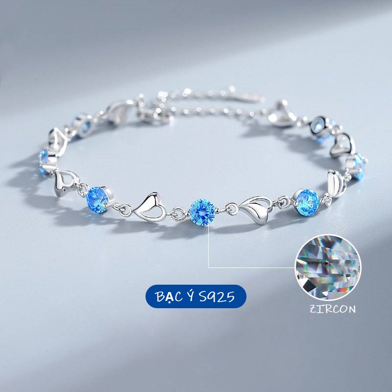 Lắc Tay nữ Bạc Ý S925 Đính Đá Sang Trọng Quí Phái LTZIRCONXANH3