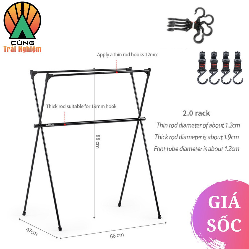 [CHÍNH HÃNG] Giá Treo Đồ Dã Ngoại Kèm Móc Naturehike 2.0 Hanging Rack Tiện Ích Cho Hoạt Động Ngoài Trời NH20PJ102-2